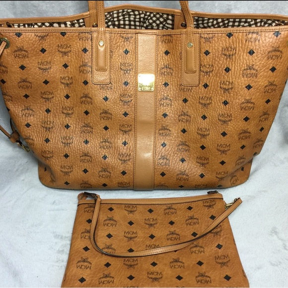 MCM Visetos Liz Reversible Shopper Tote Cognac With Tags
